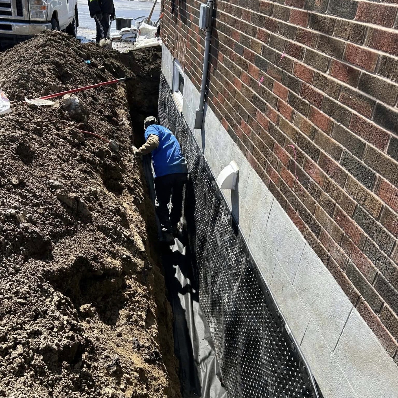 Wet basement perimeter water damage